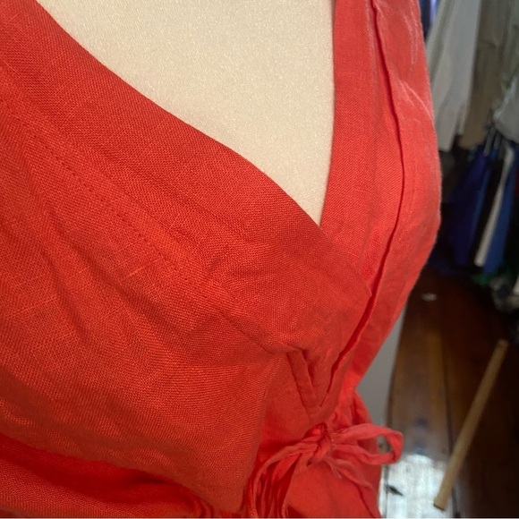 Talbots Pure Irish Linen Drawstring Waist Top Size 6 Coral PleatedBib Lagenlook - Picture 11 of 12